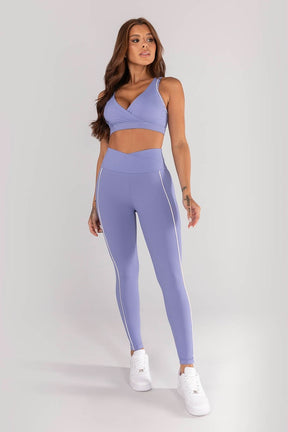 Calça Legging com Cós Transpassado e Bolsos com Vivo (Lavanda / Vanilla) | Ref: K4618-C