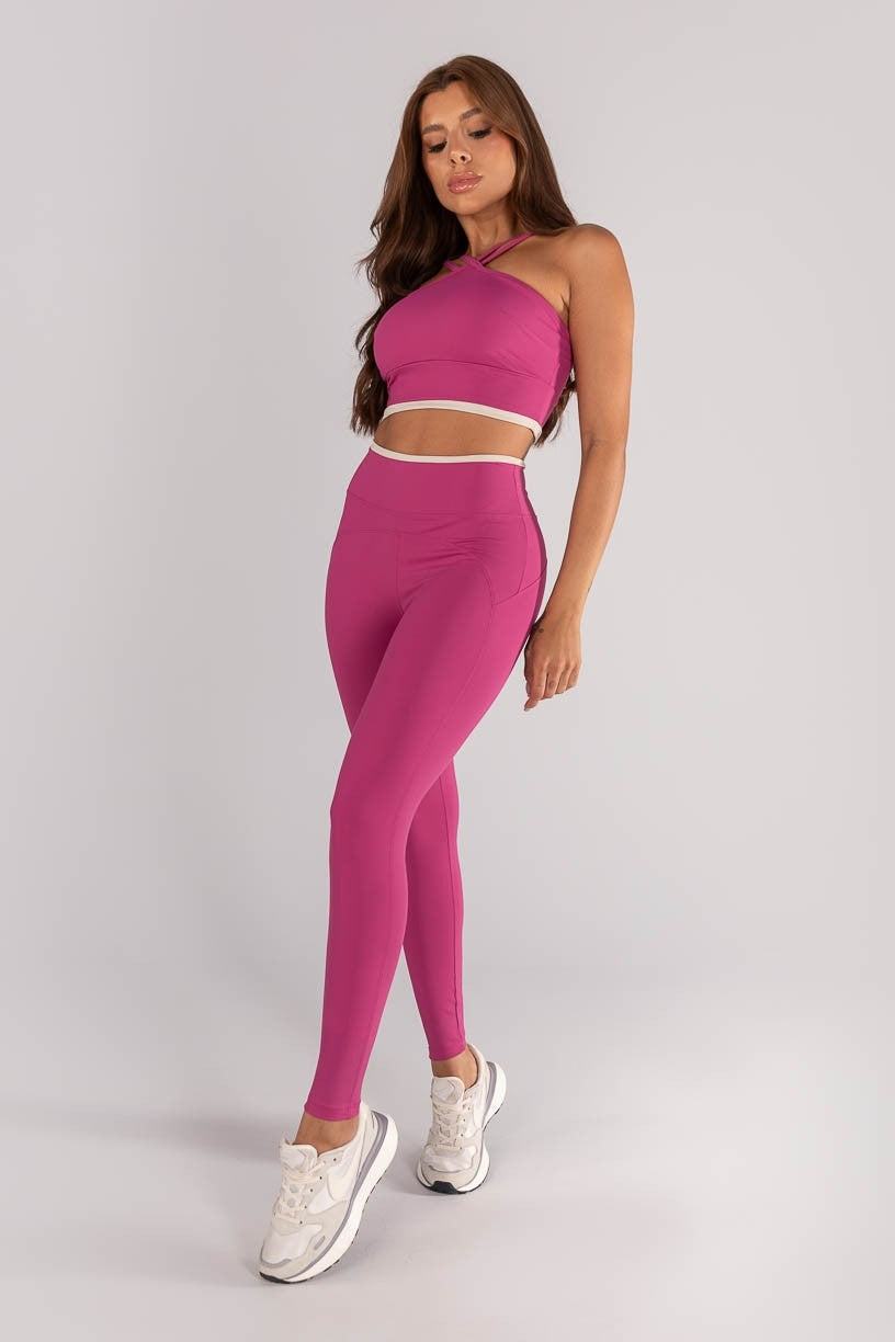 Calça Legging com Recortes e Vira (Sorbet / Off-White) | Ref: K4622-B