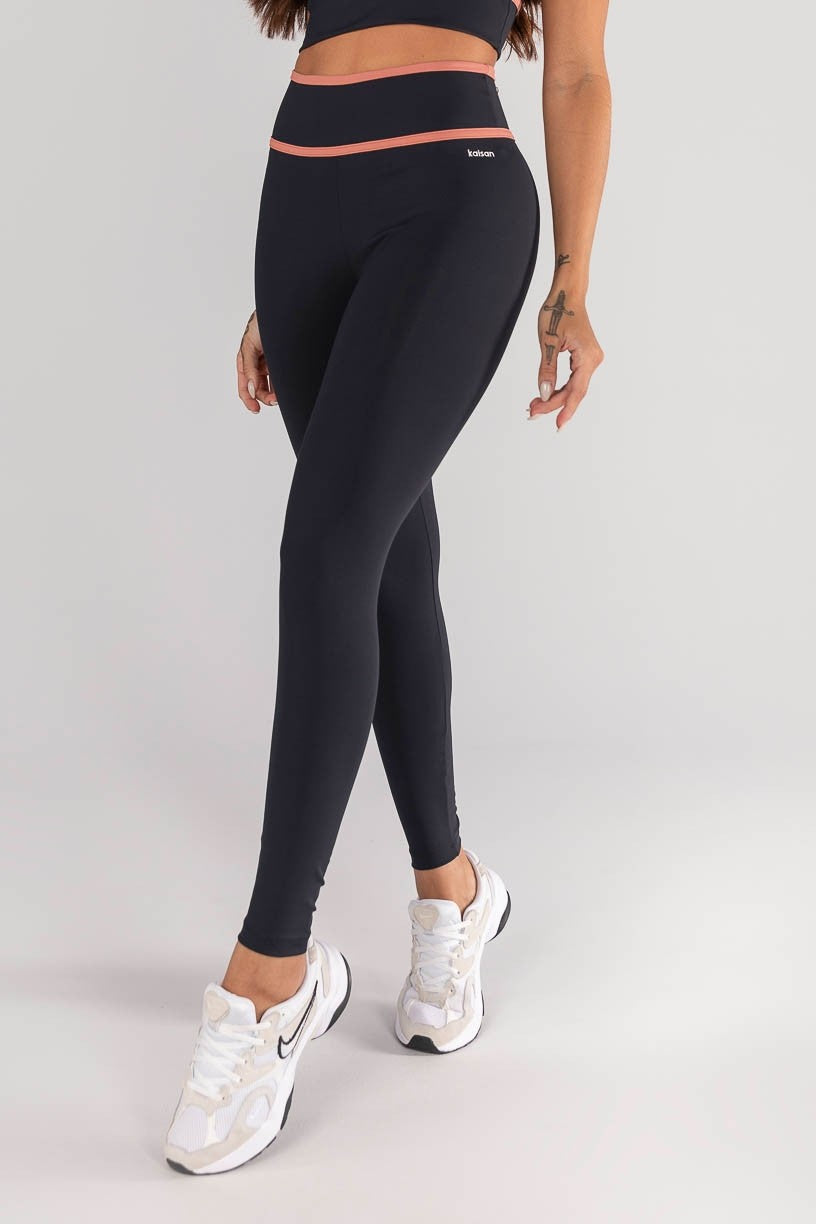 Calça Legging com Passante no Cós (Preto / Telha) | Ref: K4625-A