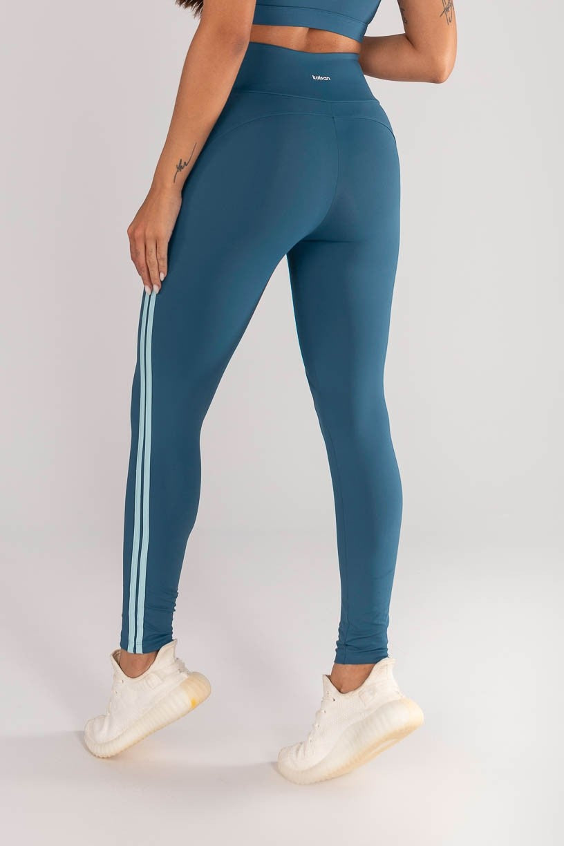 Calça Legging com Recortes e Chapado na Lateral (Azul Petróleo / Glacial) | Ref: K4631-A