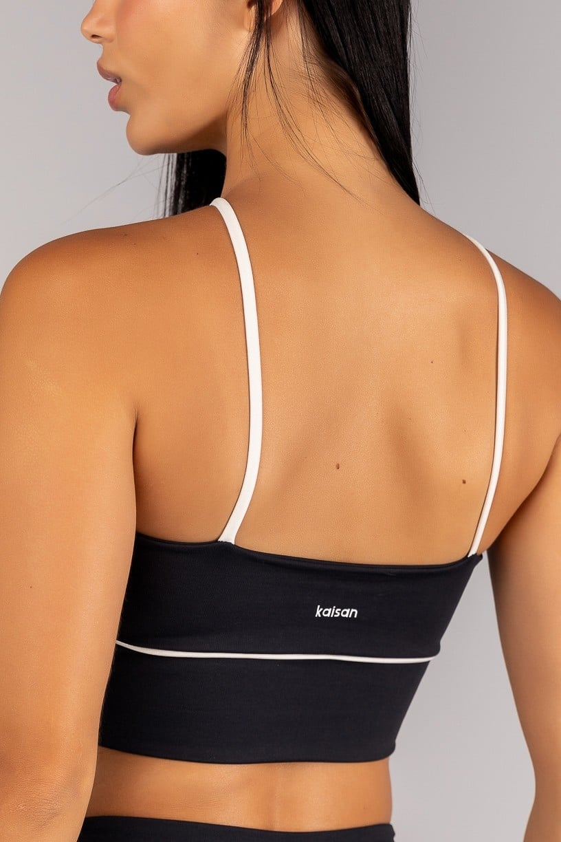 Top Halter com Alças e Vivo Platinado (Preto / Pérola) | Ref: K4676-A