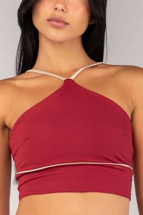 Top Halter com Alças e Vivo Platinado (Vinho / Champagne) | Ref: K4676-C