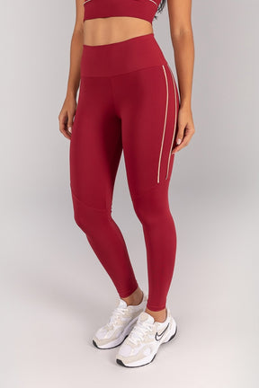 Calça Legging com Vivos na Lateral e Recorte (Vinho / Ivory) | Ref: K4677-C