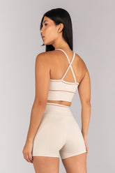 Top Halter com Vivo Contrastante nas Alças (Off-White / Telha) | Ref: K4685-A