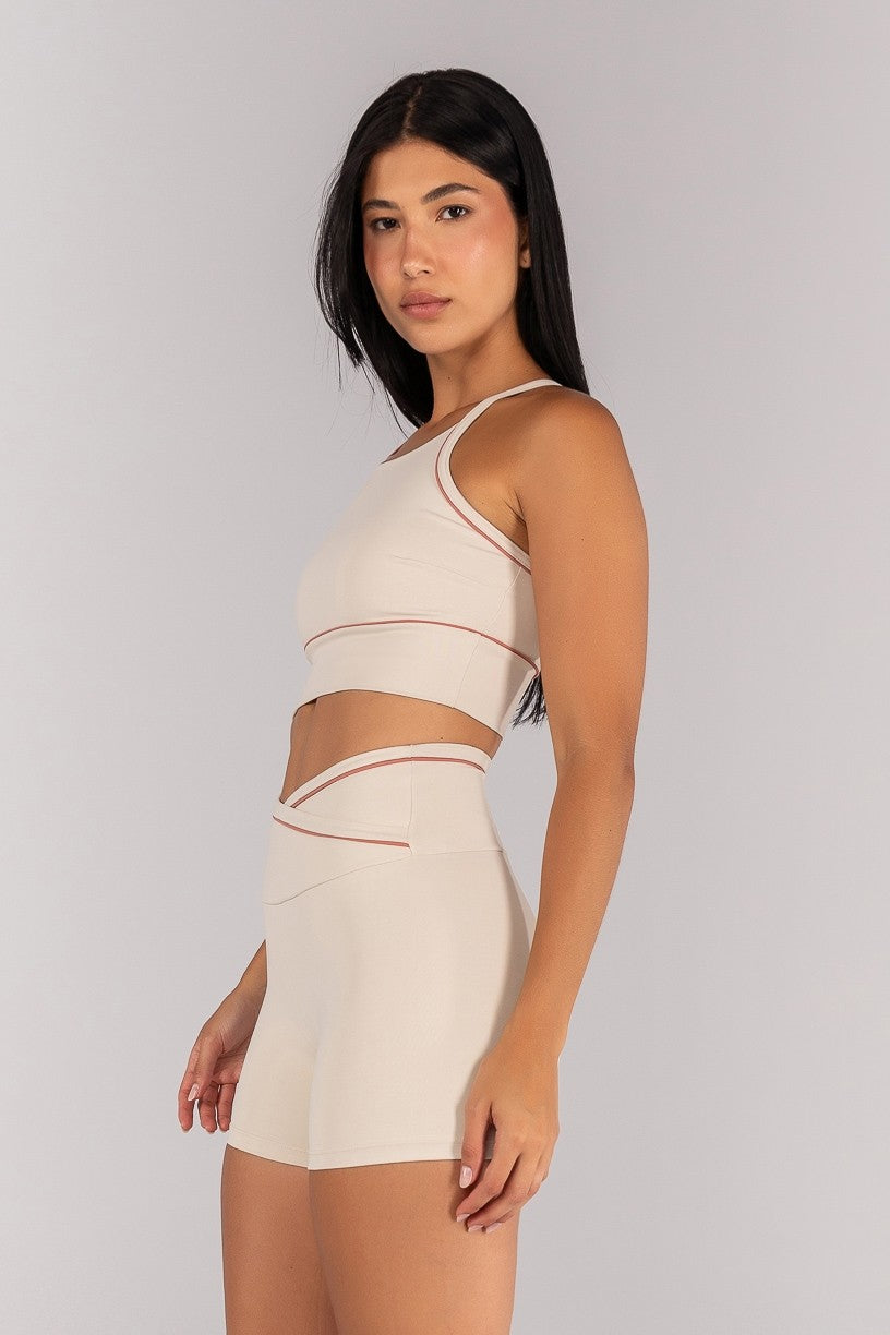 Top Halter com Vivo Contrastante nas Alças (Off-White / Telha) | Ref: K4685-A