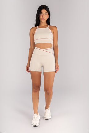 Top Halter com Vivo Contrastante nas Alças (Off-White / Telha) | Ref: K4685-A