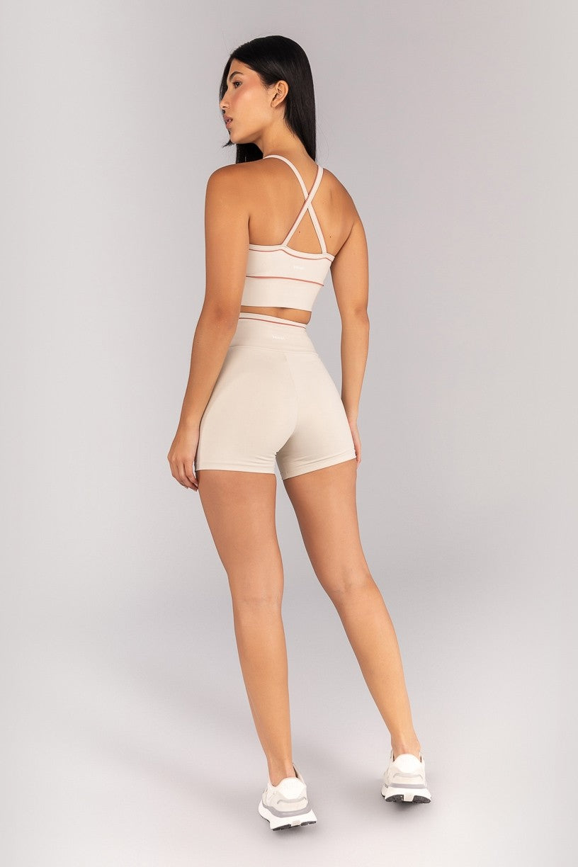 Top Halter com Vivo Contrastante nas Alças (Off-White / Telha) | Ref: K4685-A