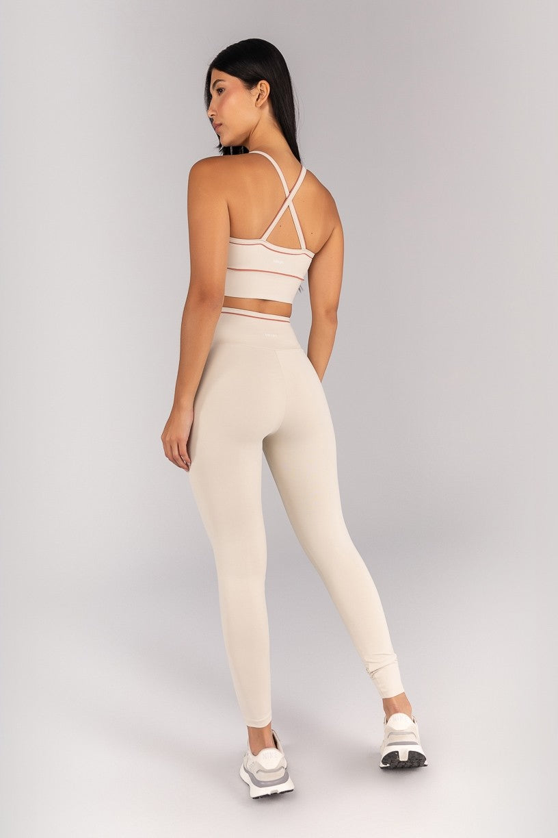 Calça Legging com Cós Transpassado e Vivo Contrastante (Off-White / Telha) | Ref: K4686-A