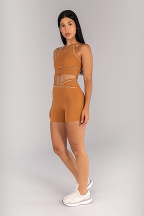 Top Halter com Vivo Contrastante nas Alças (Amêndoa / Off-White) | Ref: K4685-B