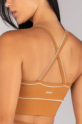 Top Halter com Vivo Contrastante nas Alças (Amêndoa / Off-White) | Ref: K4685-B