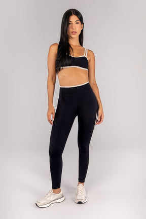 Calça Legging com Chapado e Vira (Preto / Off-White) | Ref: K4694-A