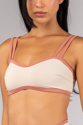 Top com Alças Duplas e Decote Sinuoso (Off-White / Telha) | Ref: K4693-B