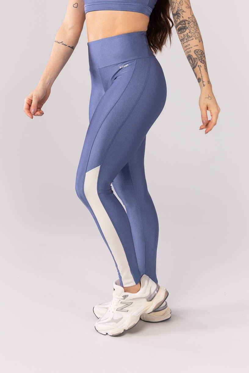 Calça Legging com Faixa Lateral (Azul / Off White) | Ref: K4092-B