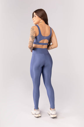 Calça Legging com Faixa Lateral (Azul / Off White) | Ref: K4092-B