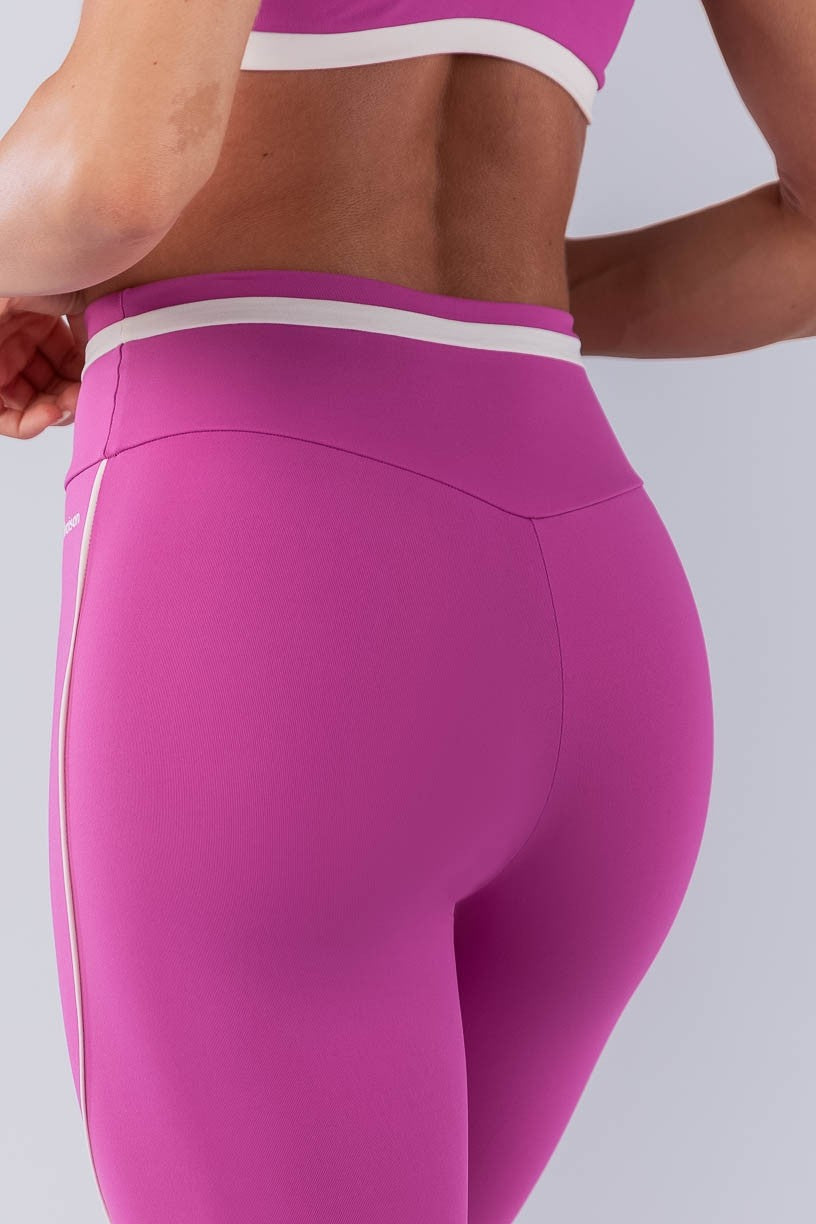 Calça Legging com Faixa N Cós e Vivo (Rosa Fúcsia / Off-White) | Ref: K4490-B