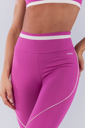 Calça Legging com Faixa N Cós e Vivo (Rosa Fúcsia / Off-White) | Ref: K4490-B